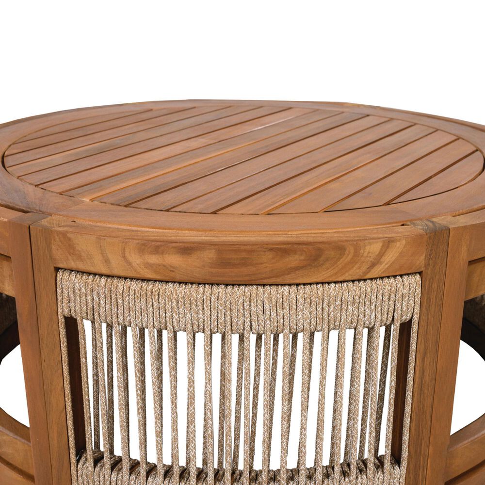 Hearth and Haven Outdoor Round Acacia Wood Coffee Table with Handwoven Rope Accents in Natural, , large