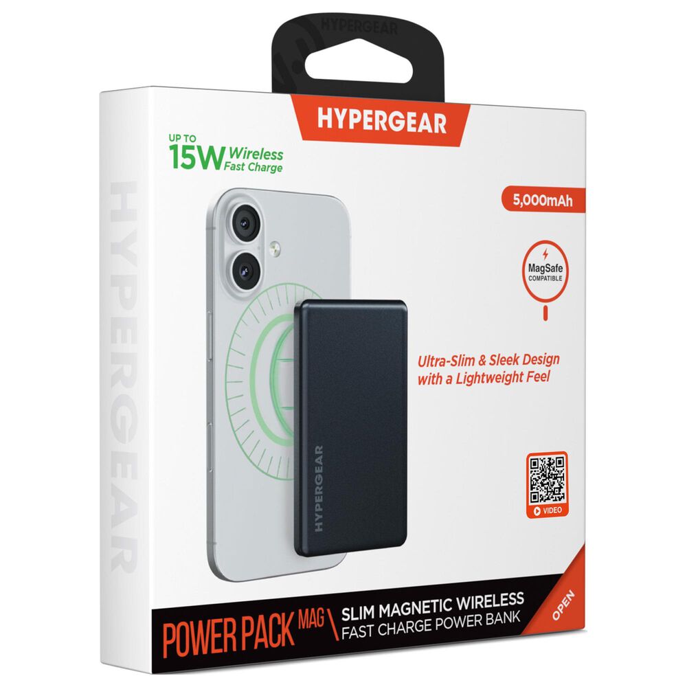 Hypercel Mag 5000mAh Ultra-Slim Magnetic Wireless Fast Charge Power Bank in Black, , large
