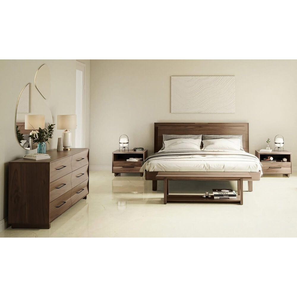 BDI Kava Queen Platform Bed and Two Nightstands in Natural Walnut, , large