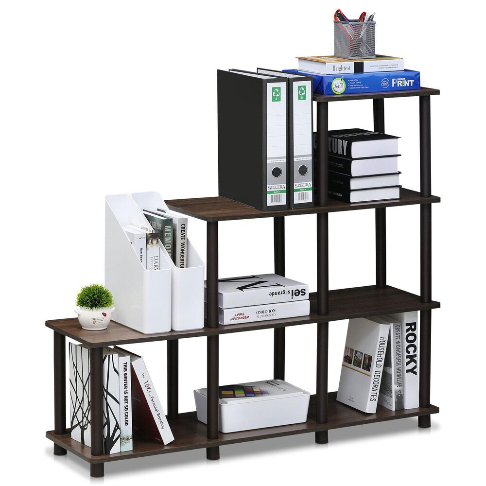 HOMLUX Turn-N-Tube 3-Space Ladder Bookshelf in Walnut and Brown, , large