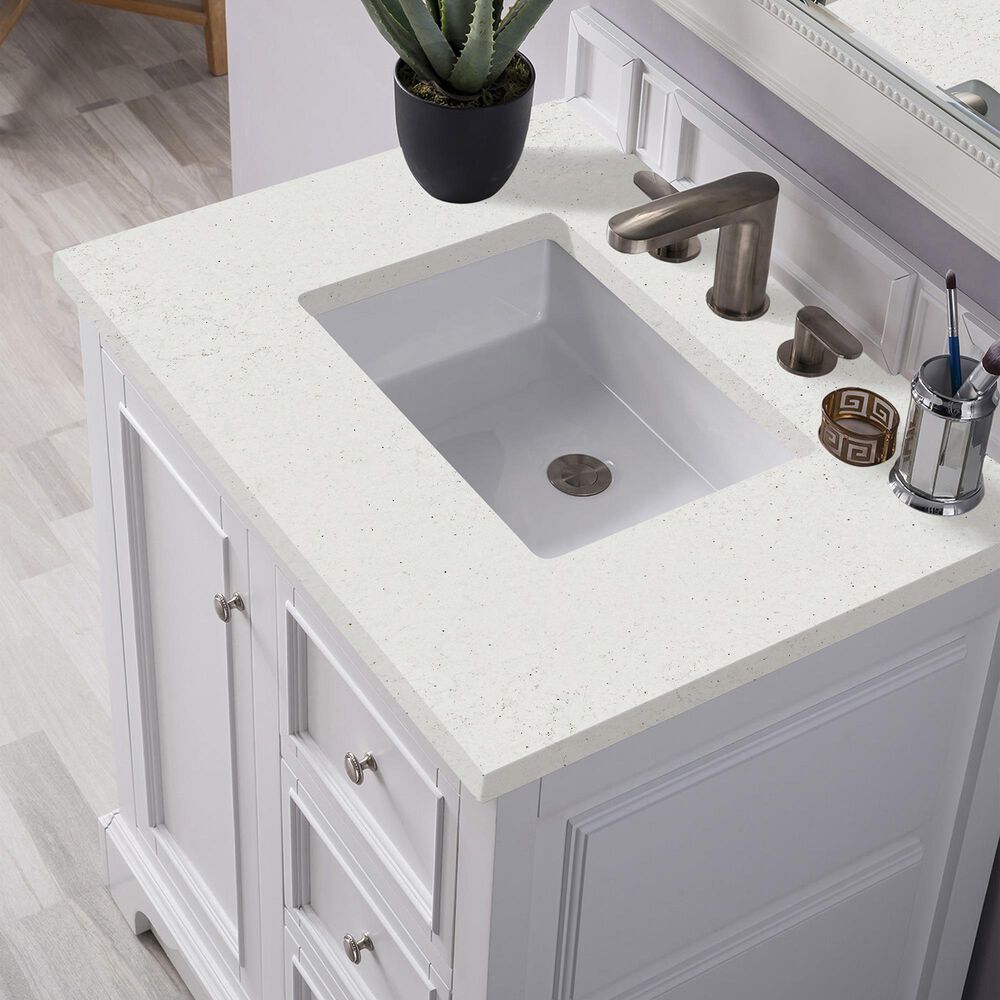 James Martin Vanities De Soto 30" Single Bathroom Vanity in Bright White with 3 cm Lime Delight Quartz Top and Rectangular Sink, , large