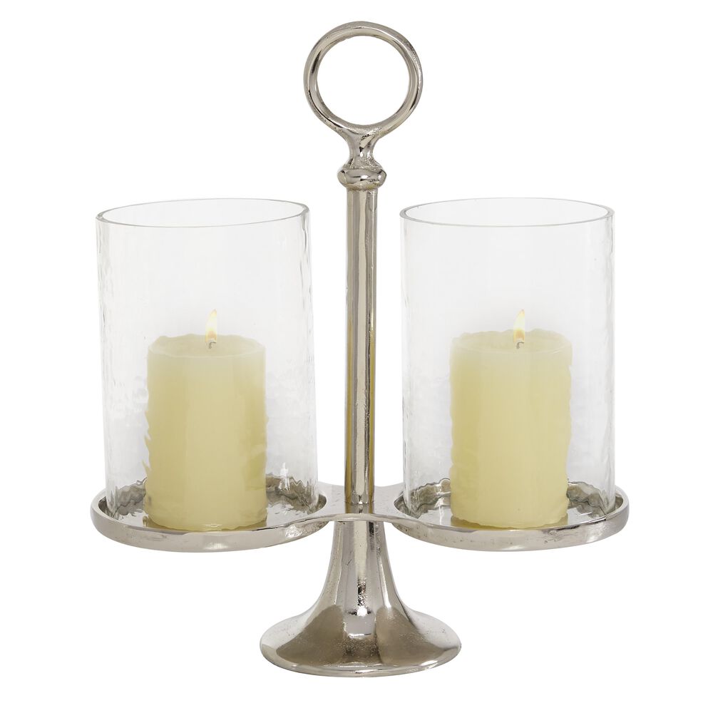 Maple and Jade Traditional 14" Aluminum Hurricane Lamp in Silver, , large