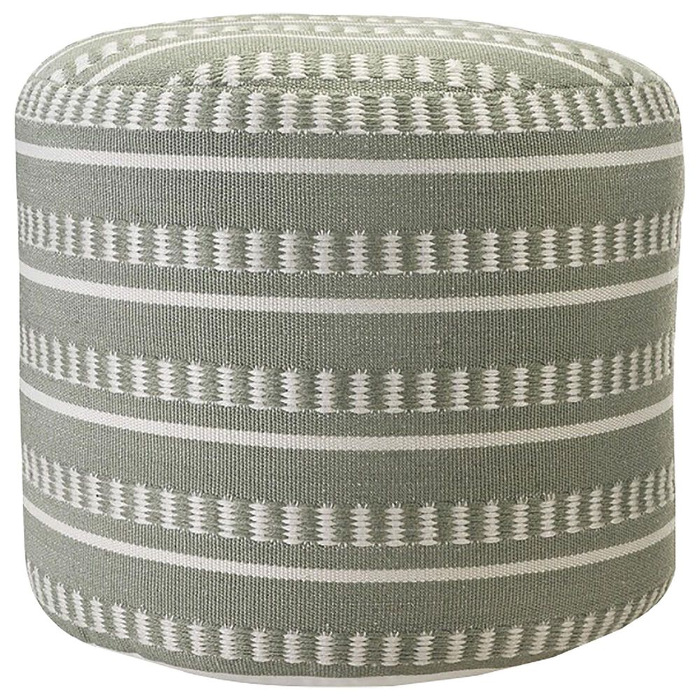 L.R. RESOURCES Dash Geometric Outdoor Pouf in Sage Green and White, , large