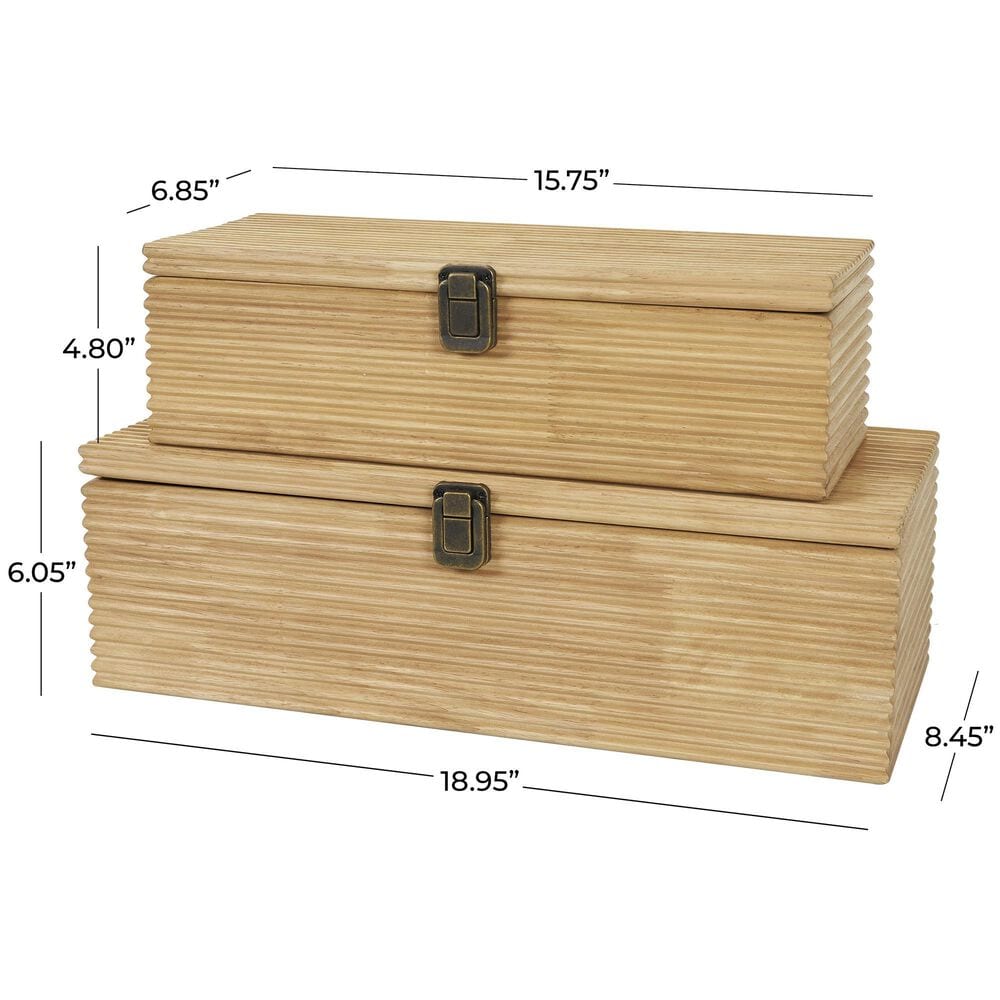 Maple and Jade 2-Piece Carved Linear Decorative Box Set in Light Brown, , large