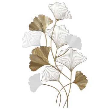 Maple and Jade 40" x 25" Glam Leaves Wall Decor in Gold and White, , large