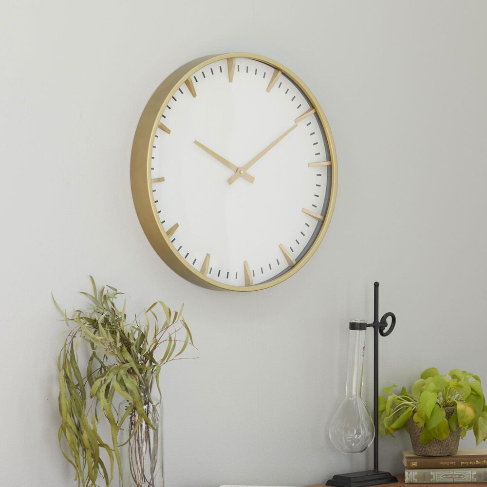 Maple and Jade Decorative Wall Clock in Matte Gold and White, , large