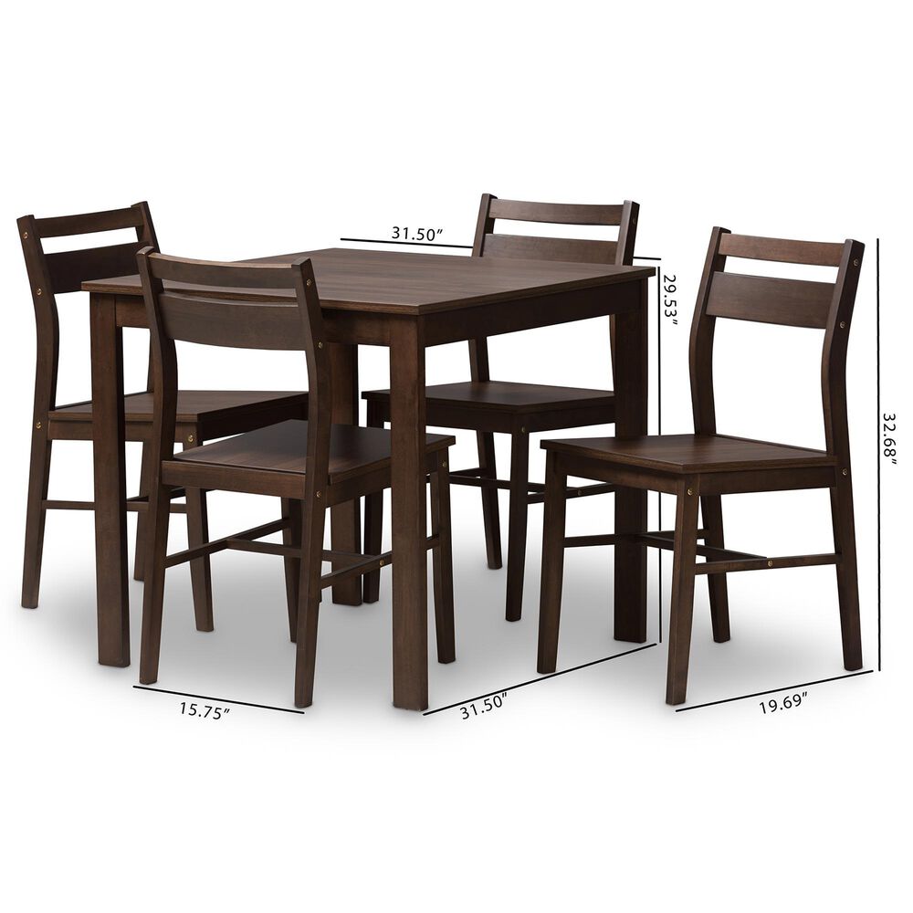 Baxton Studio Lovy 5-Piece Square Dining Set in Walnut, , large