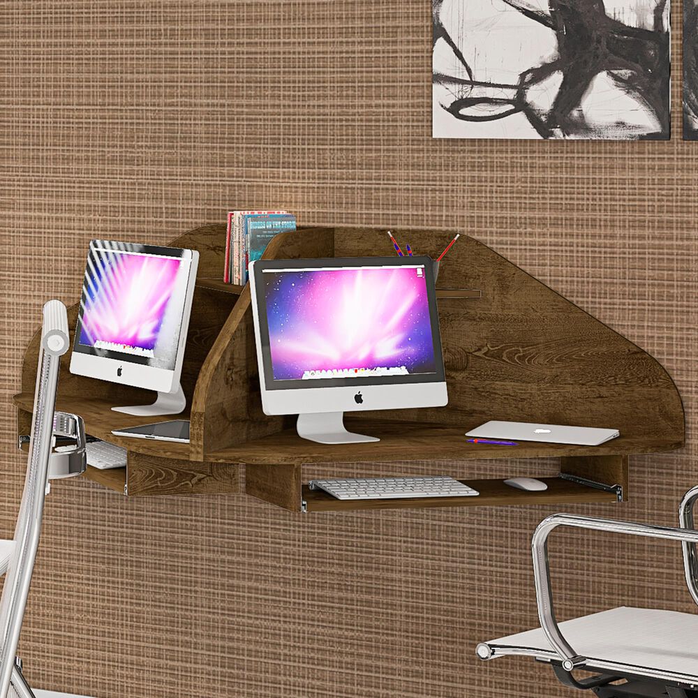 Dayton Bradley 2-Piece Cubicle Section Desk in Rustic Brown, , large