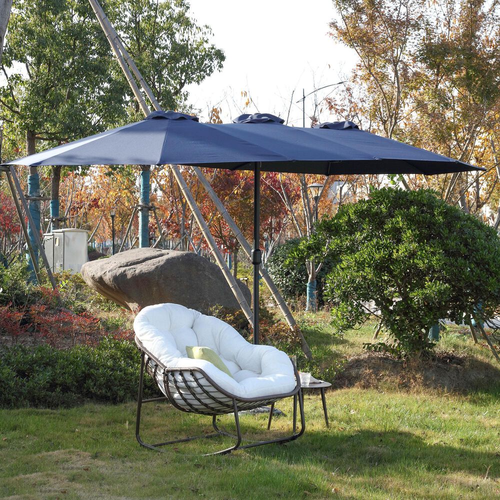 Hearth and Haven 14.8&#39; Double Sided Outdoor Umbrella without Base in Navy Blue, , large