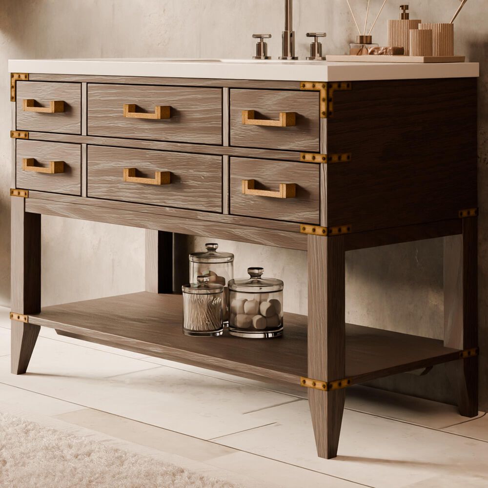 Lexora Home Norwalk 48" Single Bathroom Vanity in Brown Oak with White Cultured Marble Top and Rectangular Sink, , large