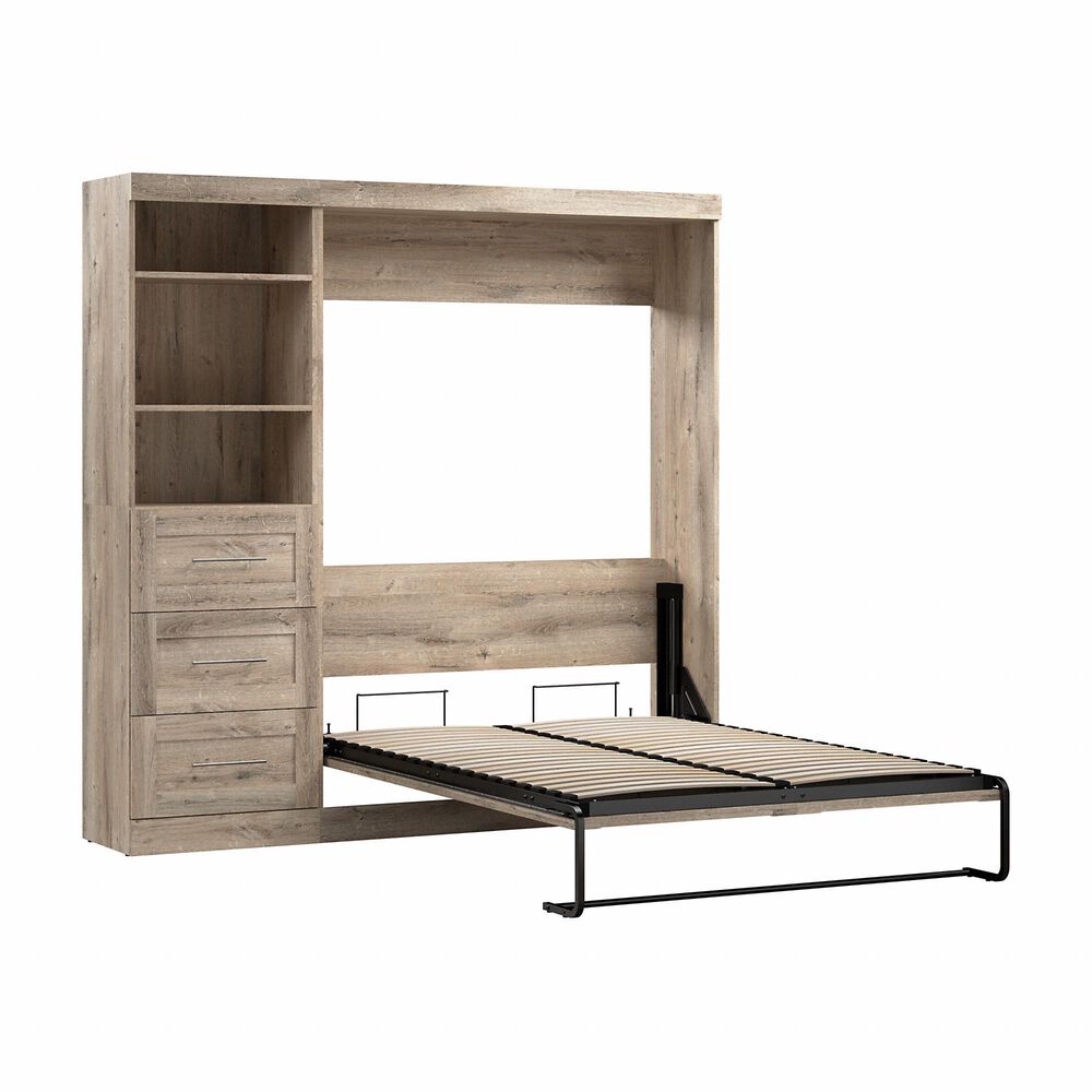 Bestar Pur 84" Full Murphy Storage Bed with 3-Drawer in Rustic Brown, , large