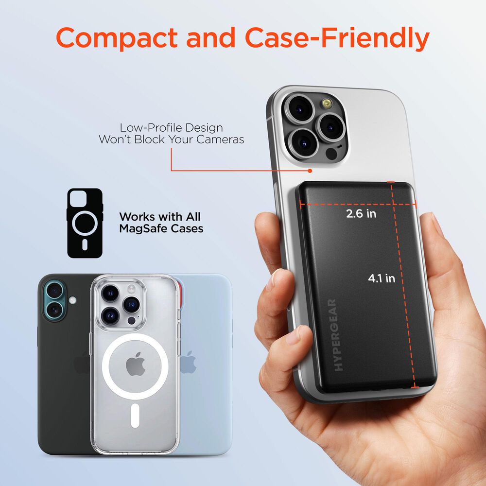 Hypercel Mag 5000mAh Ultra-Slim Magnetic Wireless Fast Charge Power Bank in Black, , large