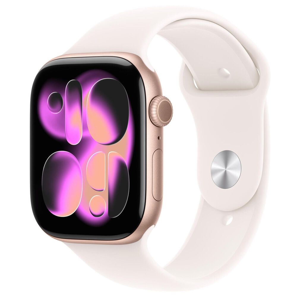 Apple Watch Series 11 (GPS) 46mm Aluminum Case with Light Blush Sport Band - S/M in Rose Gold and 2-Year AppleCare+, , large