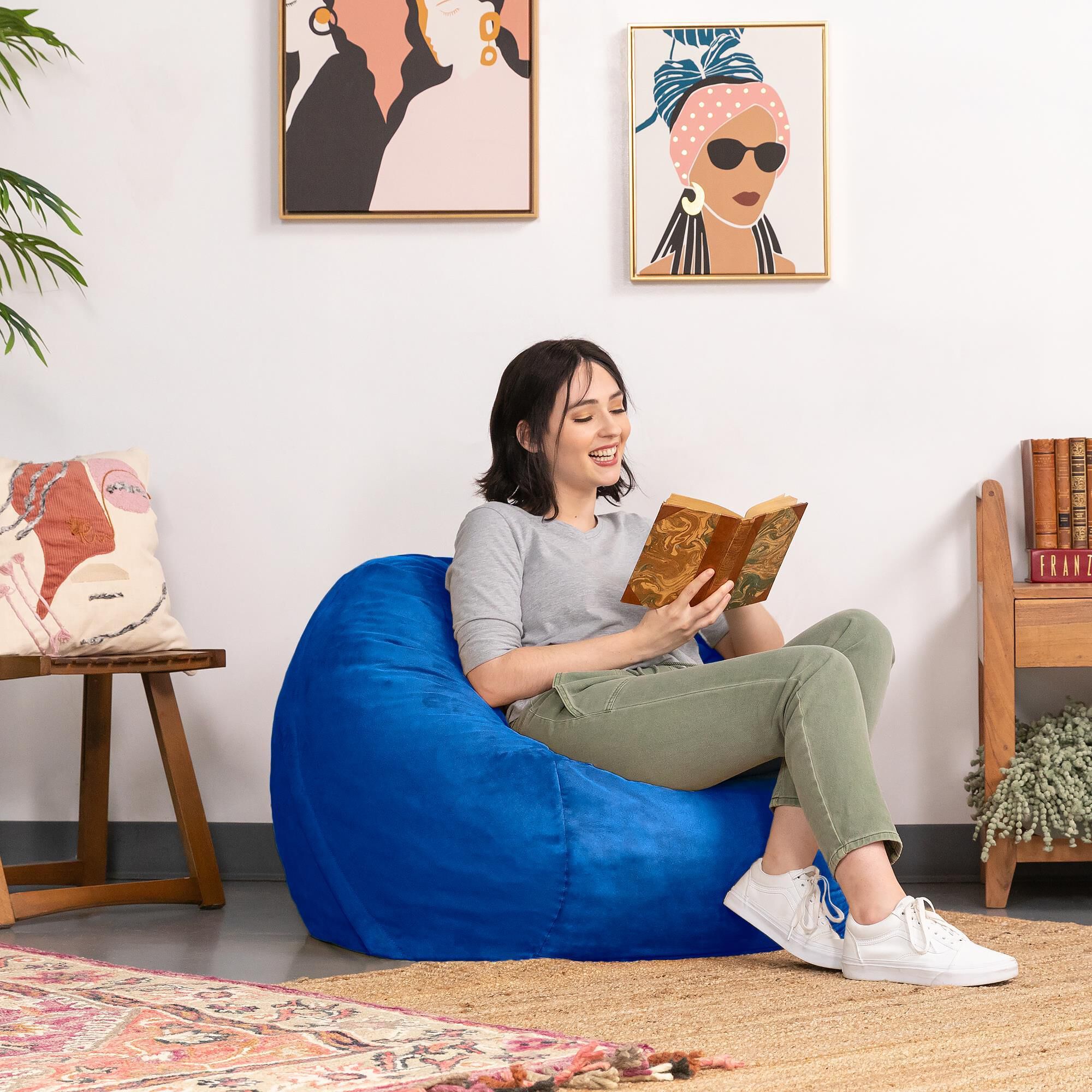 Jaxx 3' Round Bean Bag with Removable Cover in Blueberry