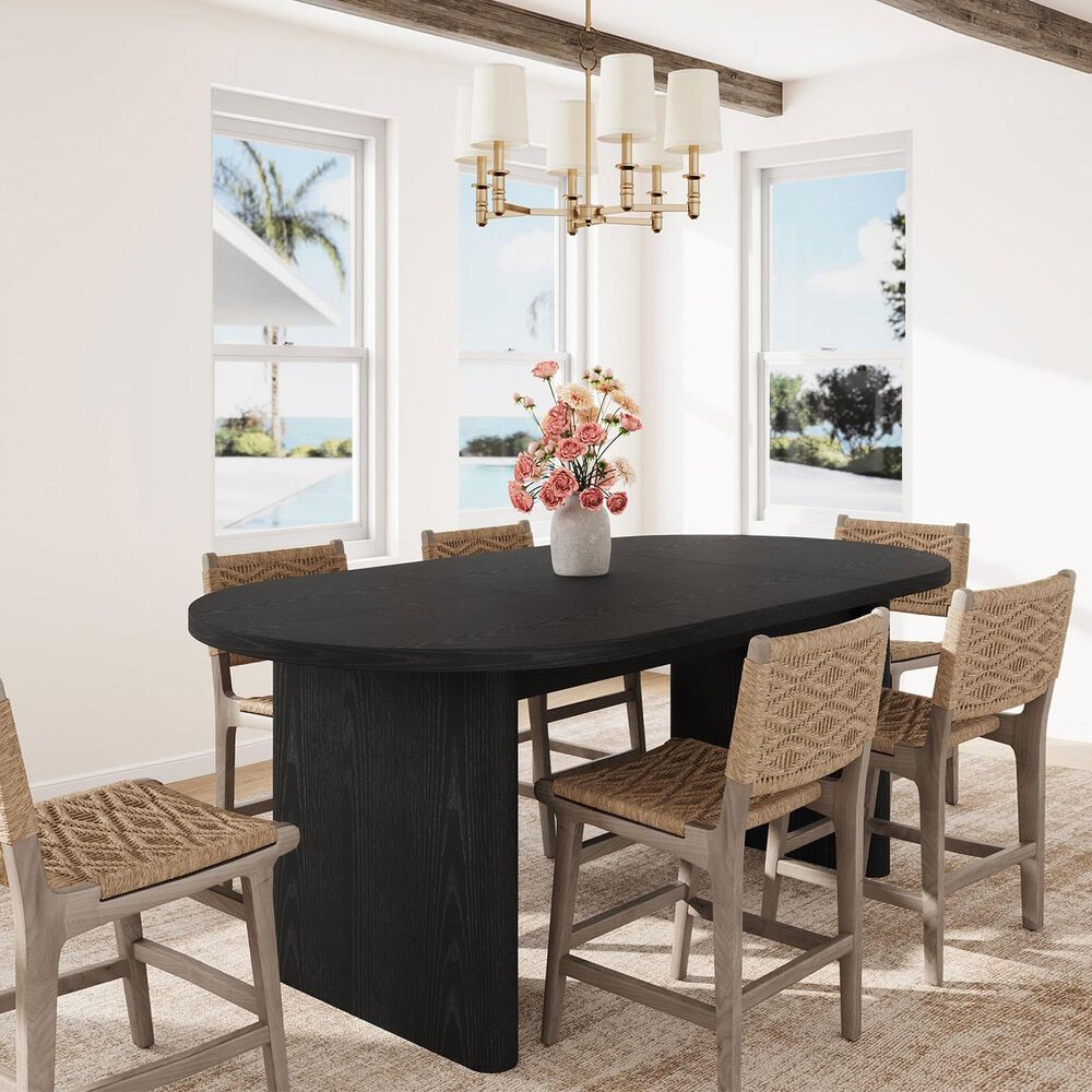 GARVEE 63" Oval Dining Table with Wood Base in Black - Table Only, , large