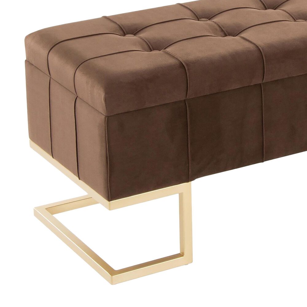 LumiSource Midas Storage Bench with Brown Velvet Cushion in Gold, , large