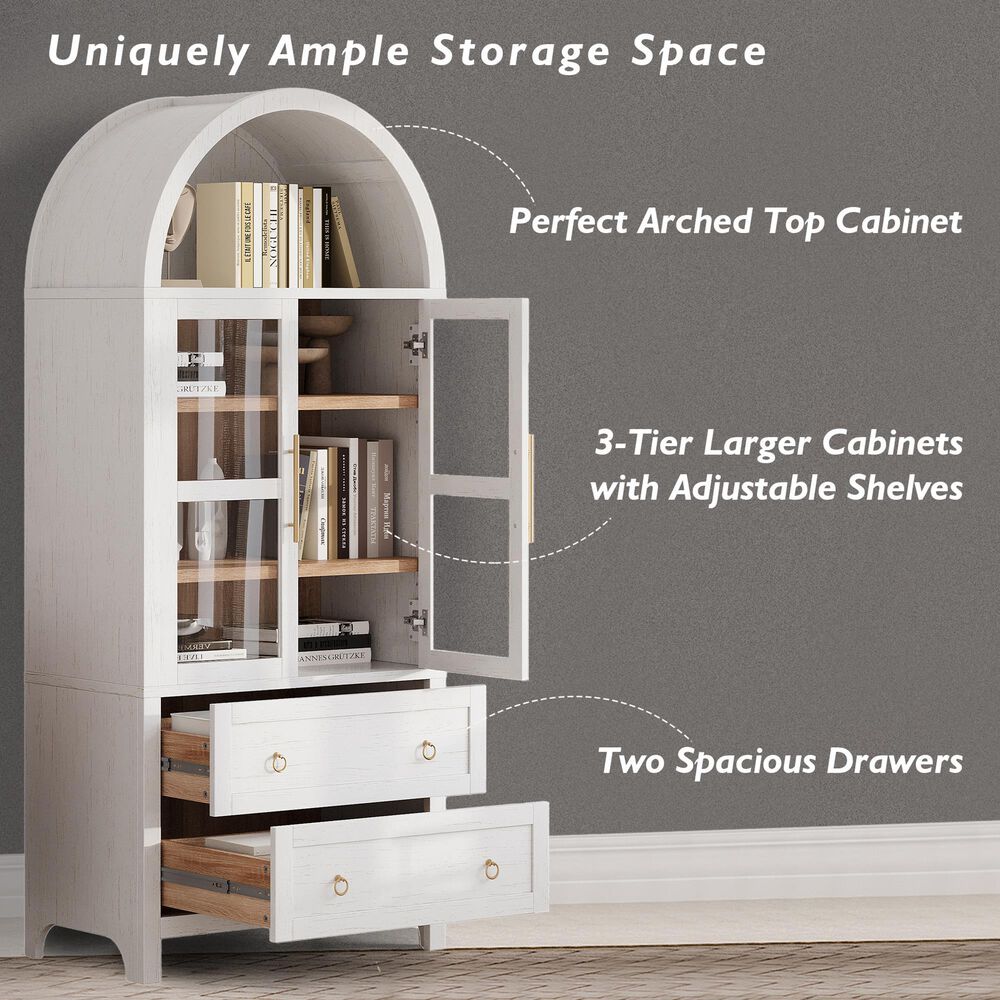 HOMLUX 71" Arched Kitchen Pantry Cabinet in White, , large