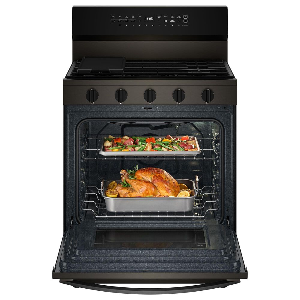 Whirlpool 5.3 Cu. Ft. Freestanding Smart Gas Range with Air Cooking Technology in Black Stainless Steel, , large