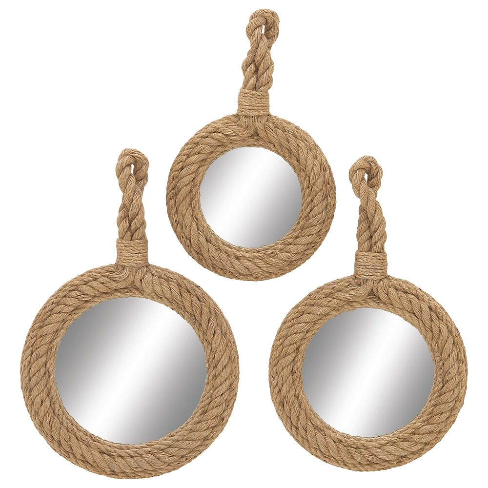 Maple and Jade Rope Wall Mirror in Light Brown (Set of 3), , large
