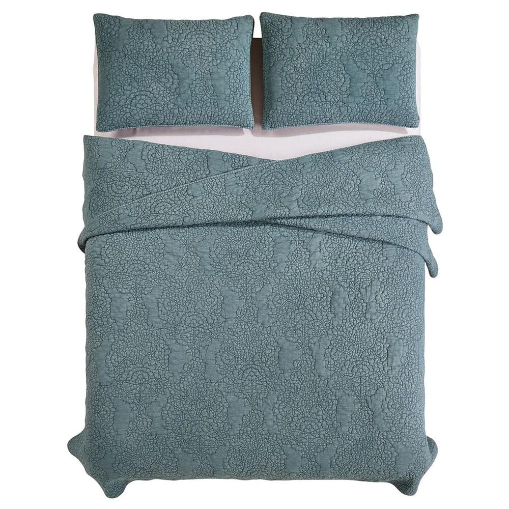 Peking Handicraft Mystic Floral 3-Piece Full/Queen Quilt Set in Teal, , large