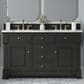 James Martin Vanities Brookfield 60" Double Bathroom Vanity in Black Onyx with 3 cm Carrara White Marble Top and Rectangular Sinks, , large