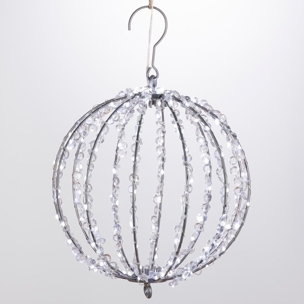 The Gerson Company 9.8" Electric Crystal Foldable Metal Sphere with 120 Cool White Micro LED Lights in White, , large