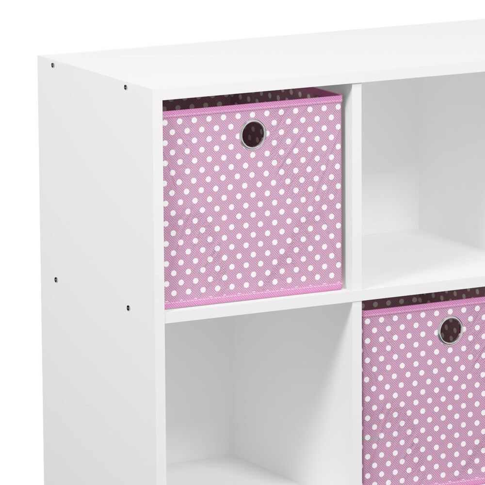 HOMLUX 6-Cube Bookshelf Bookcase with Light Pink Storage Bins in White, , large