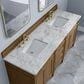 James Martin Brittany 72" Double Bathroom Vanity in Pecan with 3 cm Carrara Marble Top and Rectangular Sinks, , large