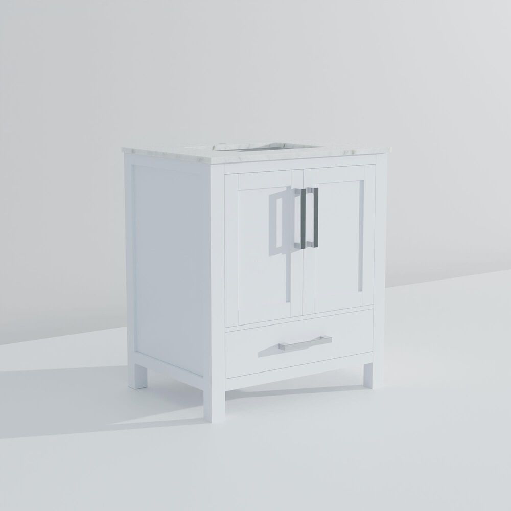 Lexora Home Jacques 30&quot; Single Bathroom Vanity in White with 2 cm White Carrara Marble Top and Rectangular Sink, , large