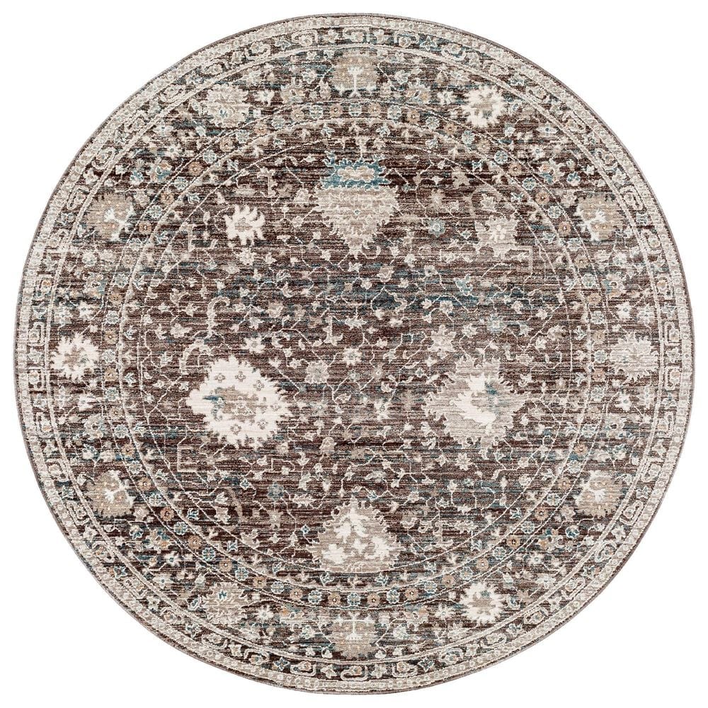 Surya Carlisle 5"3" Round Dark Brown, Ivory, Light Sage, Dusty Pink, Pale Blue and Olive Area Rug, , large