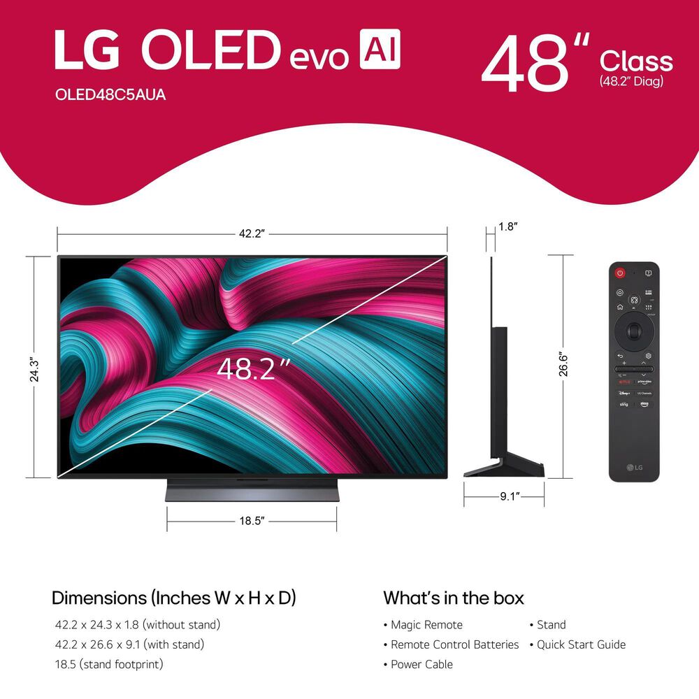 LG 48" Class C5 Series 4K OLED evo AI - Smart TV with 3.1.1 Channel Soundbar System in Black, , large