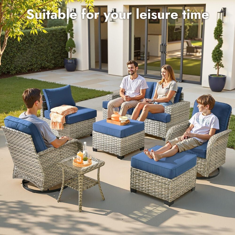 HOMLUX 13-Piece Patio Conversation Set with 54" Fire Pit Table in Denim Blue, , large