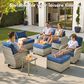 HOMLUX 13-Piece Patio Conversation Set with 54" Fire Pit Table in Denim Blue, , large