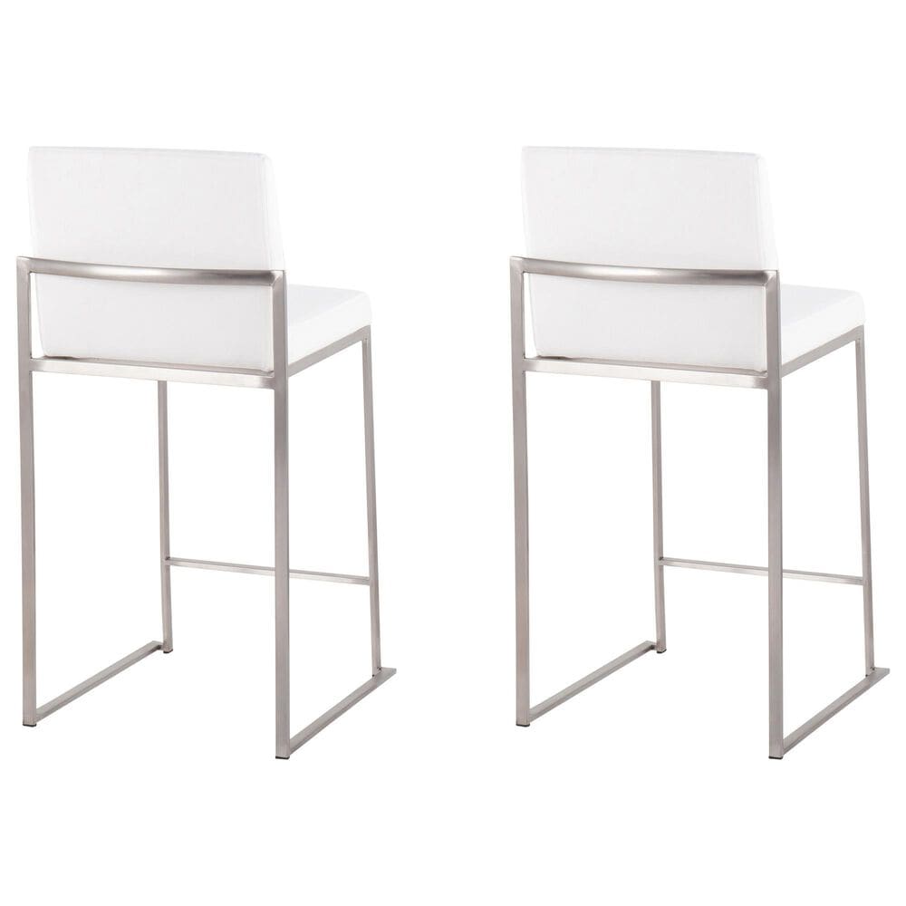 Lumisource Fuji Stackable Counter Stool with White Velvet Cushion in Brushed Stainless Steel &#40;Set of 2&#41;, , large