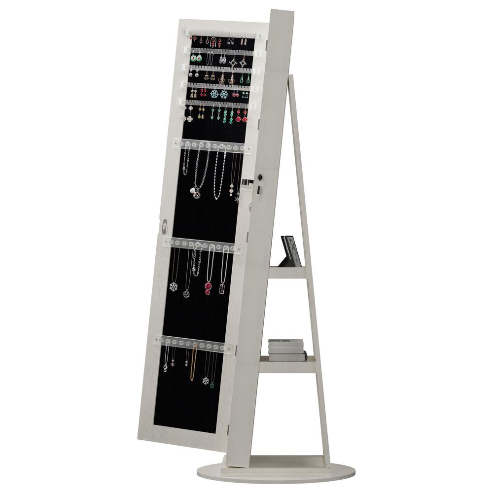 GigaCloud Swivel Jewelry Cabinet with Full Length Mirror and Locking Mechanism in White, , large