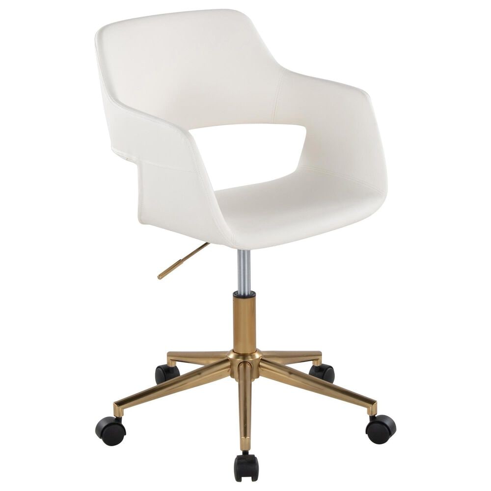 Lumisource Margarite Task Chair with White Faux Leather Cushion in Gold, , large
