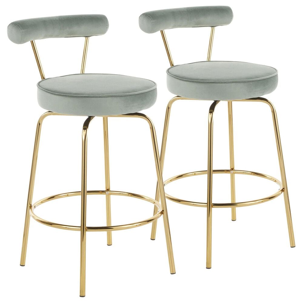 Lumisource Rhonda Swivel Counter Stool with Sage Green Velvet Cushion in Gold (Set of 2), , large