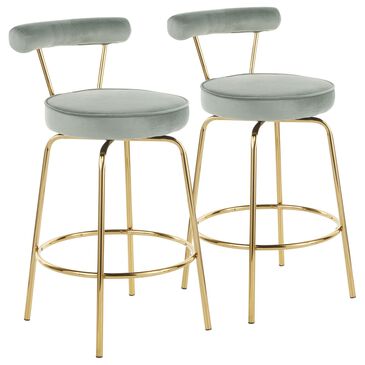 LumiSource Rhonda Swivel Counter Stool with Sage Green Velvet Cushion in Gold (Set of 2), , large
