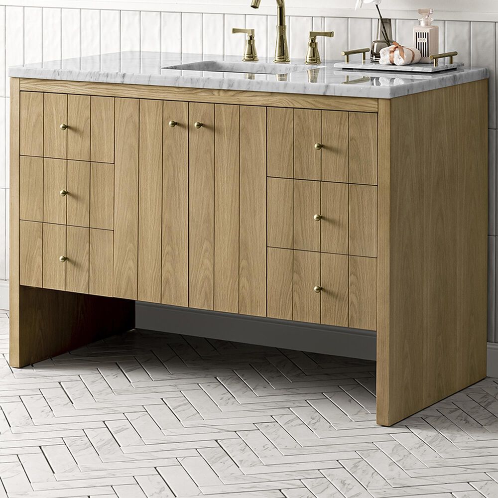 James Martin Vanities Hudson 48&quot; Single Bathroom Vanity in Light Natural Oak with 3 cm Arctic Fall Solid Surface Top and Rectangular Sink, , large