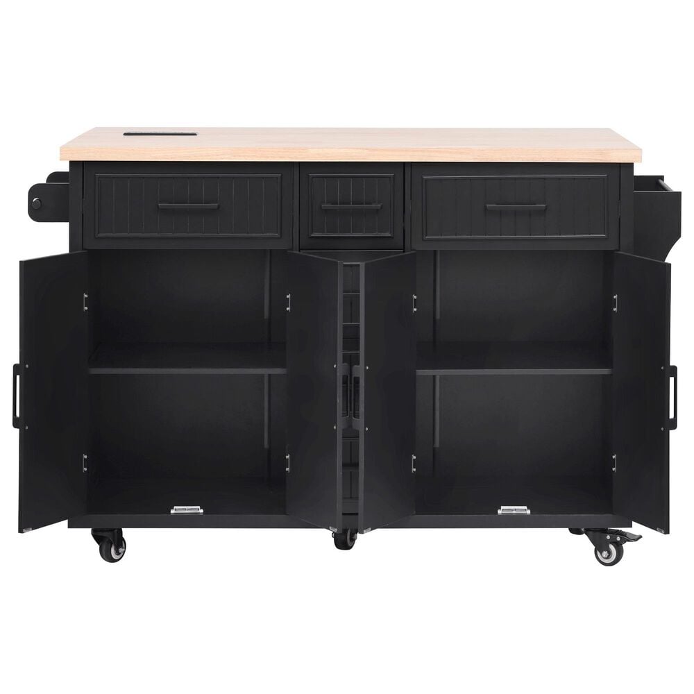 HOMLUX 56.5'' Kitchen Island with Drop Leaf in Black and Natural, , large