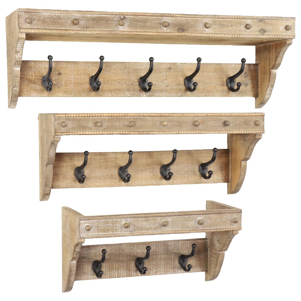 Maple and Jade Wall Hook in Light Brown, Whitewashed and Black (Set of 3), , large