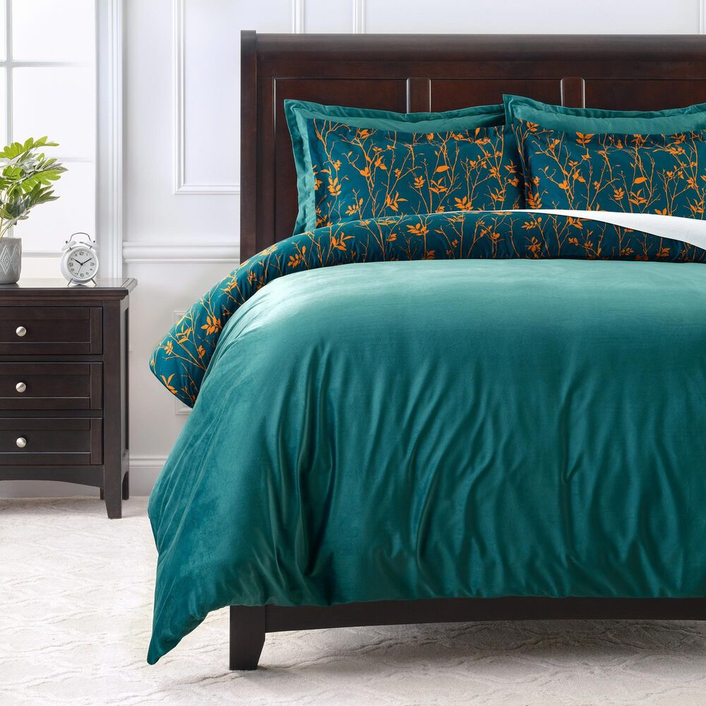 5-Piece King Velvet Duvet Set in Bramble Teal, , large