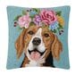 Peking Handicraft Floral Beaglee 18" x 18" Throw Pillow in Brown and Blue, , large