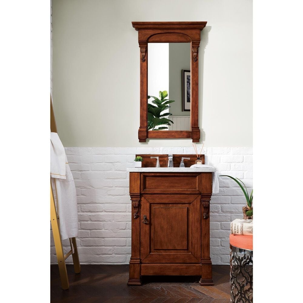 James Martin Vanities Brookfield 26&quot; Single Bathroom Vanity in Warm Cherry with 3 cm Carrara White Marble Top and Rectangle Sink, , large