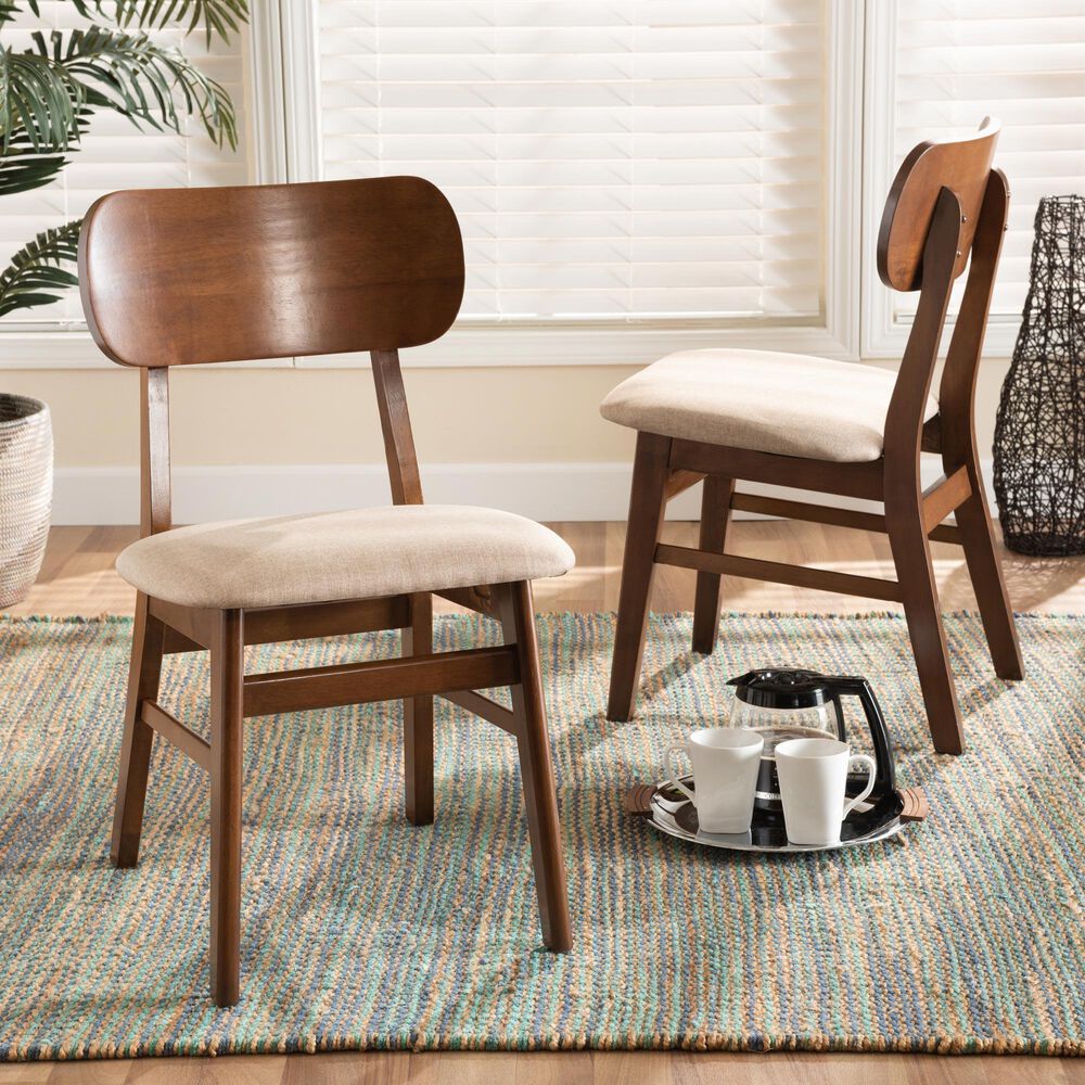 Baxton Studio Euclid Side Chair with Sand Cushion in Walnut Brown (Set of 2), , large