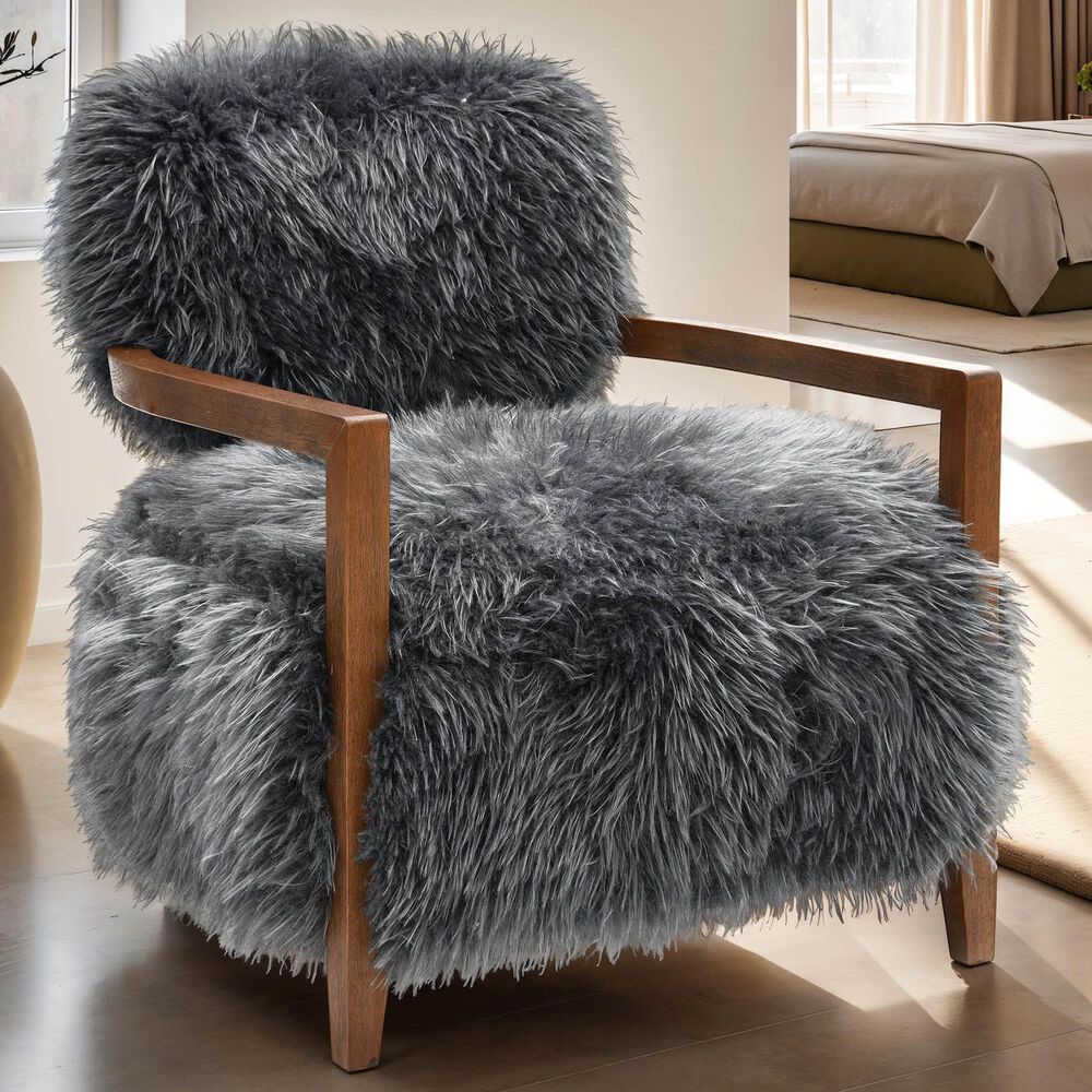 Furniture of America Lumir Long-Haired Accent Chair in Charcoal Gray, , large