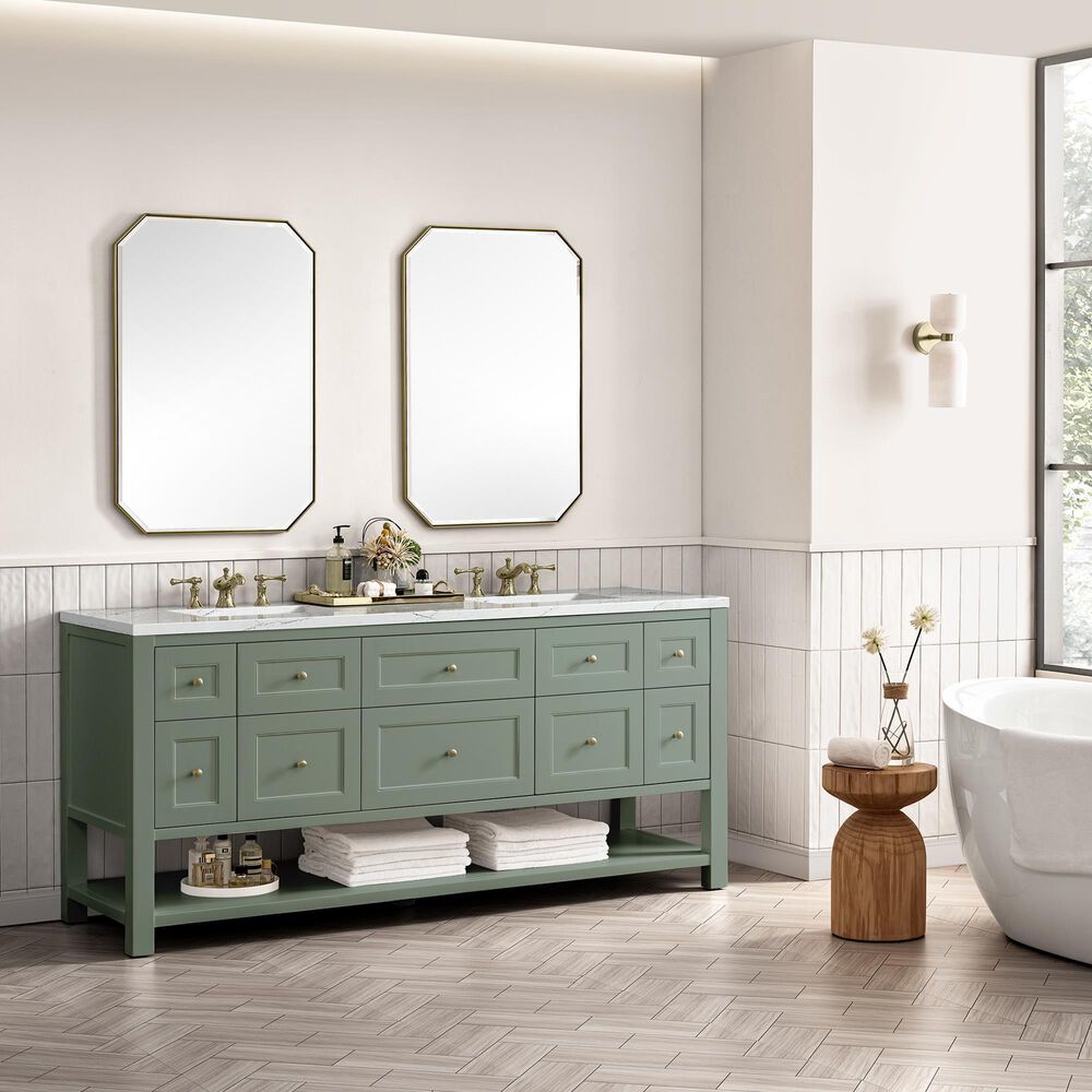 James Martin Vanities Breckenridge 72&quot; Double Bathroom Vanity in Smokey Celadon with 3 cm Ethereal Noctis Quartz Top and Rectangular Sinks, , large