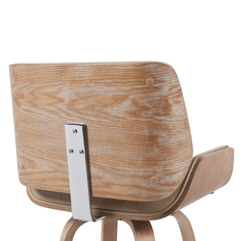 Armen Living Tyler Swivel Counter Stool with Vintage Brown Cushion in White Washed, , large