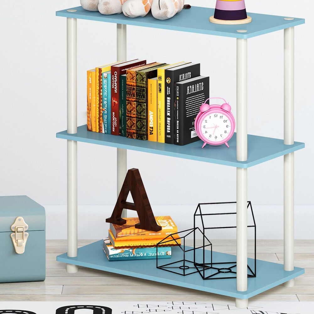 HOMLUX 3-Tier Compact Open Storage Bookshelf in Light Blue and White, , large