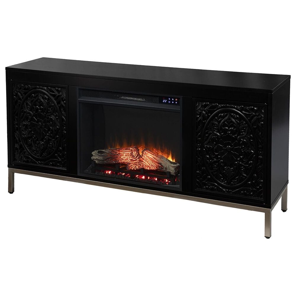 Southern Enterprises Winsterly 56" Electric Fireplace with Media Storage in Black/Champagne, , large
